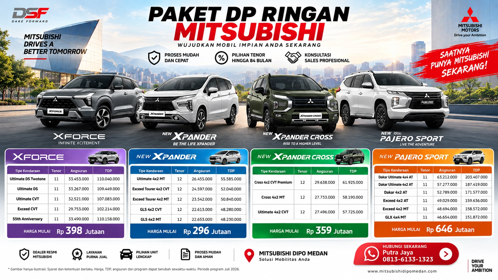 Paket DP Ringan Mitsubishi Medan: XFORCE, Xpander, Xpander Cross & Pajero Sport