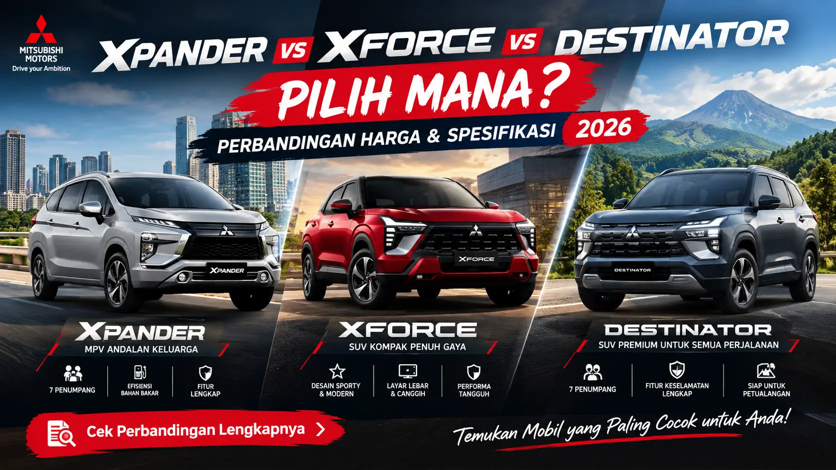 Xpander vs XForce vs Destinator: Pilih Mana? Perbandingan Harga & Spesifikasi 2026