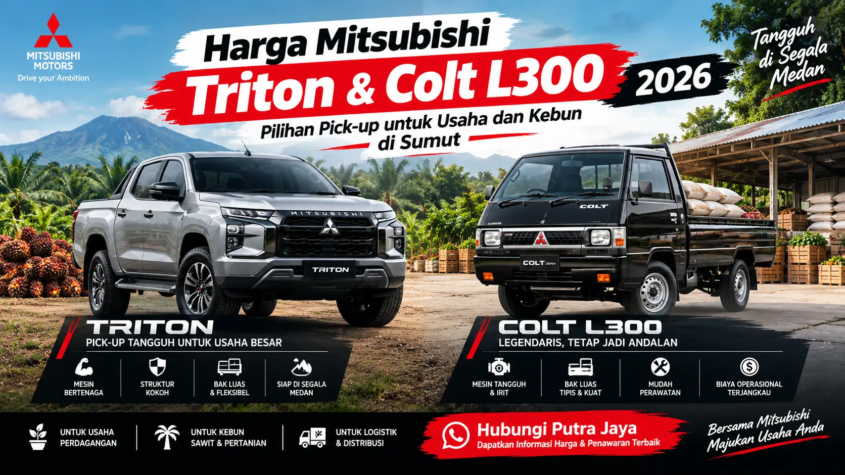 Harga Mitsubishi Triton & Colt L300 2026: Pilihan Pick-up untuk Usaha dan Kebun di Sumut